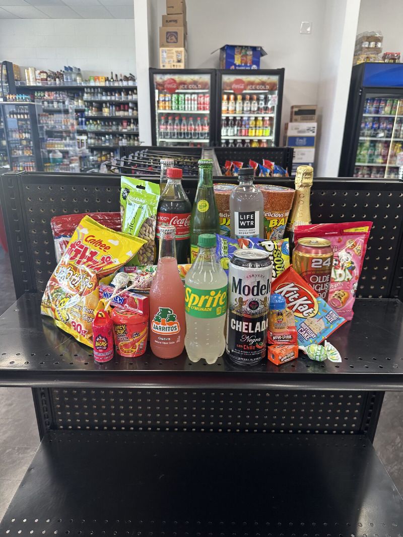 Snack and soda shelves at Fifty's Market & Liquor in Hayward